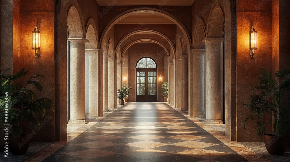 Grand Hallway with Arched Entryway and Elegant Decor Grand Hallway with Arched Entryway and Elegant Decor