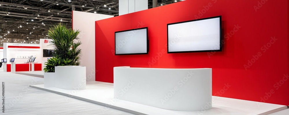 Fototapeta premium Innovative trade show setup with interactive displays