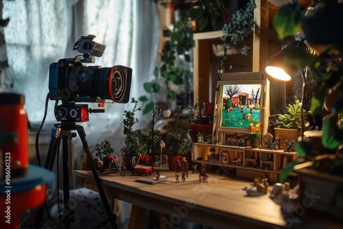 Amateur stop motion animation setup, naive, unpretentious, childlike creativity photo