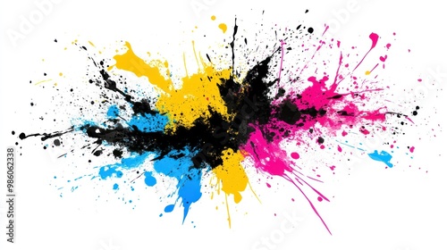 Colorful abstract splatter paint isolated on white background.