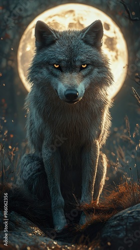 Wolf Under the Moonlight: A Mystical Portrait