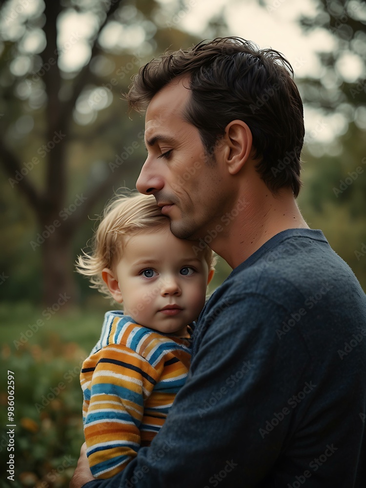 Tender moment between father and child, ideal for family themes. Tender moment between father and child, ideal for family themes.