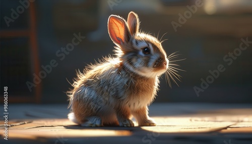 Cute Little Bunny in Anime Style Art photo