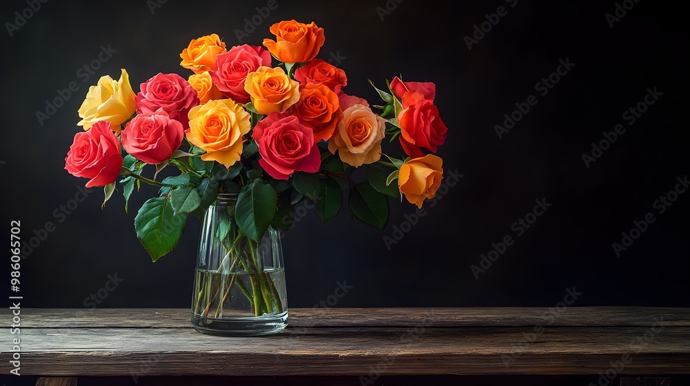 Vibrant Roses in a Glass Vase