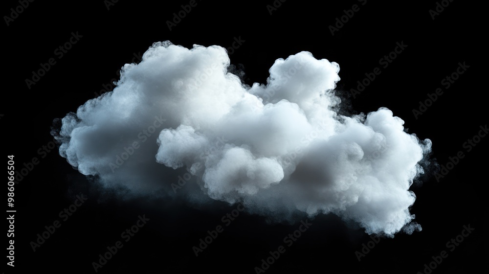 A single fluffy white cloud isolated against a black background. A single fluffy white cloud isolated against a black background.