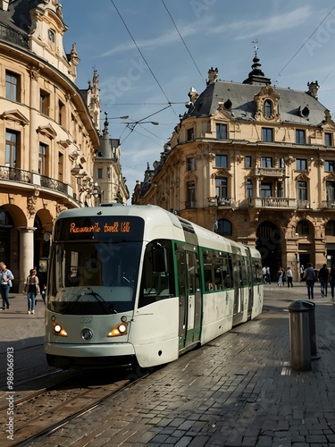 Tram in a European city.