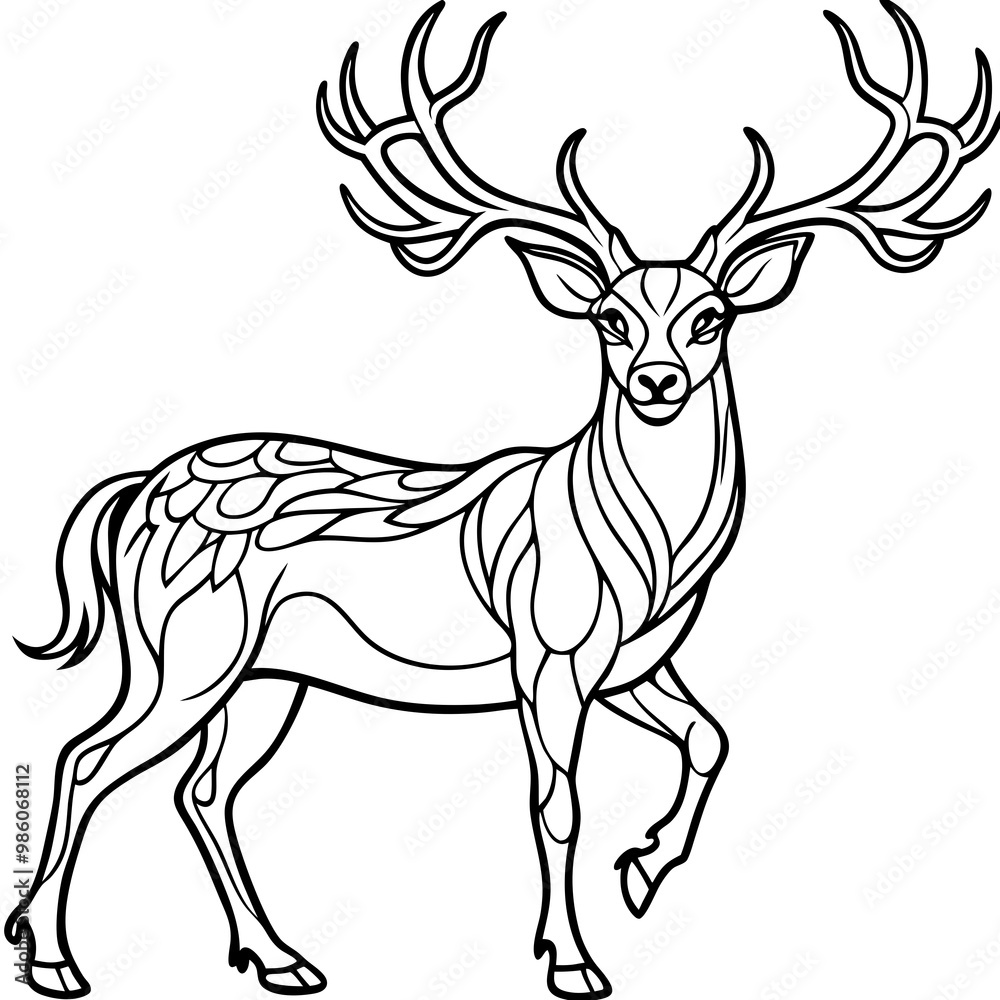 Graceful Deer with Flowing Antlers Elegant Line Art Vector Graceful Deer with Flowing Antlers Elegant Line Art Vector