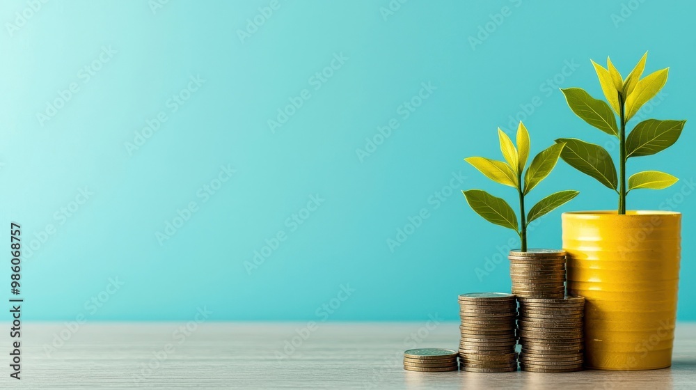 A serene growth concept featuring plants emerging from coins, symbolizing investment and financial prosperity. A serene growth concept featuring plants emerging from coins, symbolizing investment and financial prosperity.