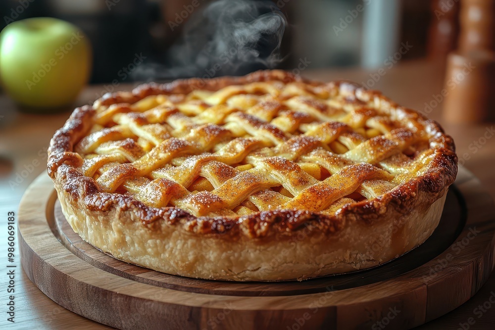 rustic kitchen counter with freshly baked apple pie steam rising soft natural light highlights flaky golden crust and cinnamondusted filling rustic kitchen counter with freshly baked apple pie steam rising soft natural light highlights flaky golden crust and cinnamondusted filling