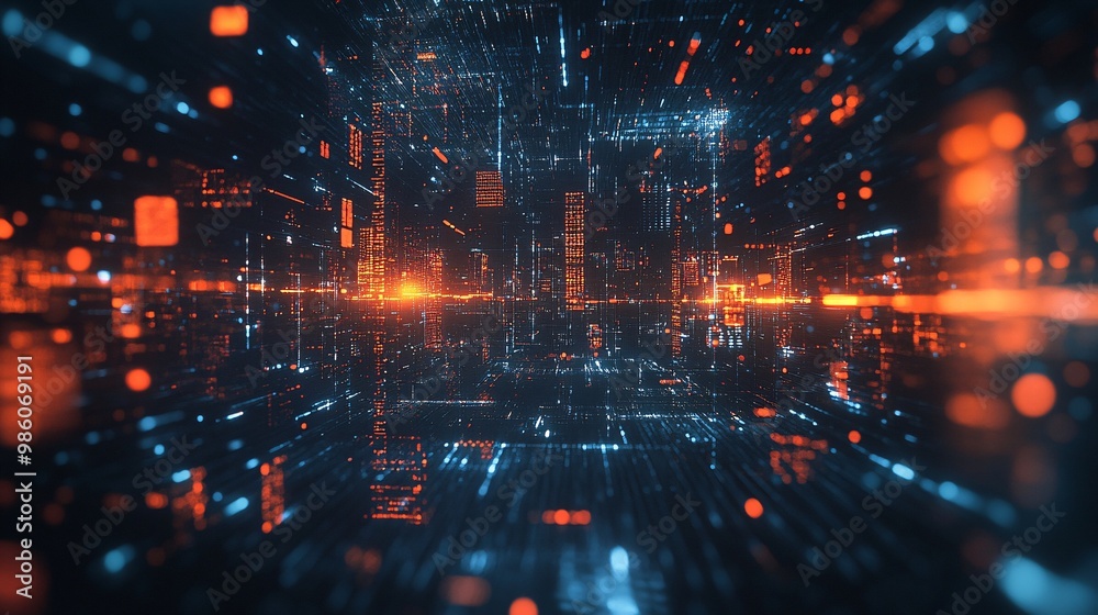 Obraz premium Futuristic Holographic Projections of Neural Networks Data in Dark Background