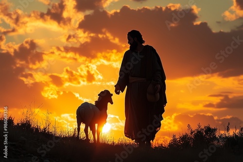 Silhouette of Abraham and Isaac: A Biblical Tale of Faith and Obedience photo