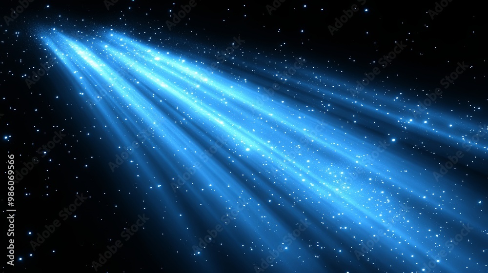 Abstract Blue Light Rays Emanating From Darkness With Glimmering Particles Abstract Blue Light Rays Emanating From Darkness With Glimmering Particles