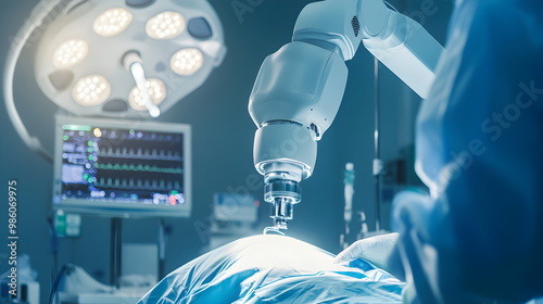 A robotic arm assisting in surgery alongside a doctor provides precision and technology for modern medical procedures