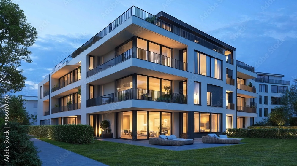 Contemporary Apartment Building with Expansive Windows. AI generated illustration Contemporary Apartment Building with Expansive Windows. AI generated illustration