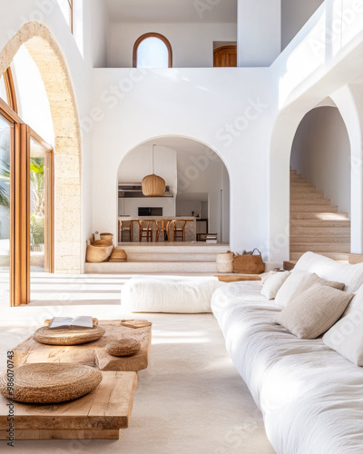 Bright and airy modern living room with plush sofas and large windows overlooking a serene outdoor space