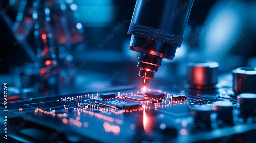 Futuristic Biotech Innovation: Microchip Insertion into Medical Device in High-Tech Lab Setting Futuristic Biotech Innovation: Microchip Insertion into Medical Device in High-Tech Lab Setting