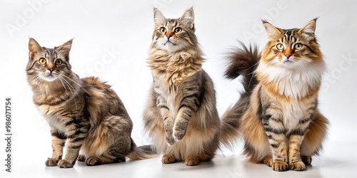 Softly focused on the fluffy-tailed cat's velvety ears, the camera captures a serene sitting pose, highlighting the gentle folds of their fur. photo