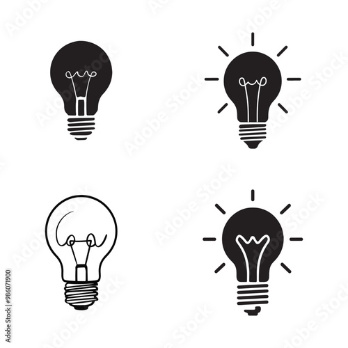 Light bulb silhouette set black color vector illustration