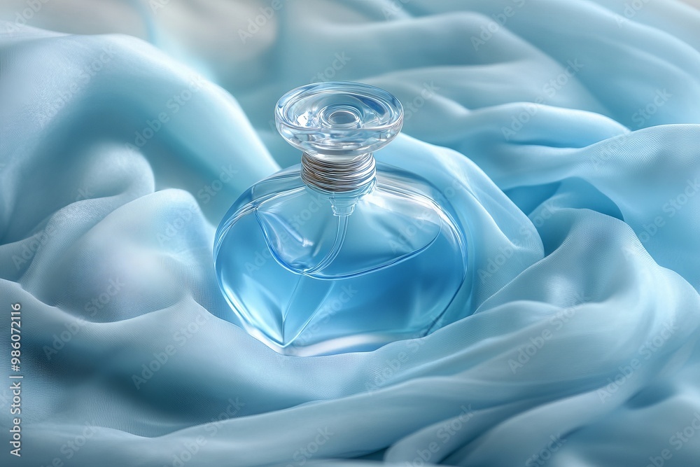 Soft Baby Blue Perfume Bottle Wrapped in Silk Scarf. AI generated illustration Soft Baby Blue Perfume Bottle Wrapped in Silk Scarf. AI generated illustration