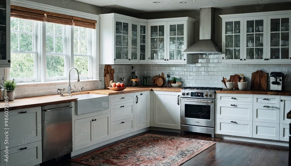 a Beautiful modern kitchen interior, wood cabinet a Beautiful modern kitchen interior, wood cabinet