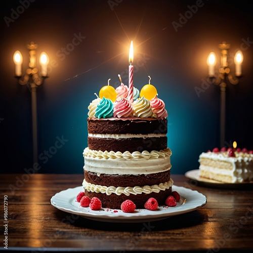 birthday cake with colorful candles