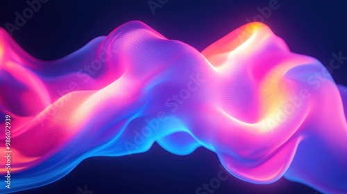 Abstract neon glow wave on dark background.