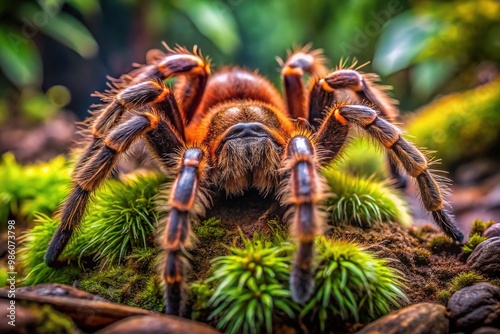 The Texas Brown Tarantula showcases its unique features in its natural habitat, revealing intricate details like its coarse hairs, striking coloration, and impressive size.