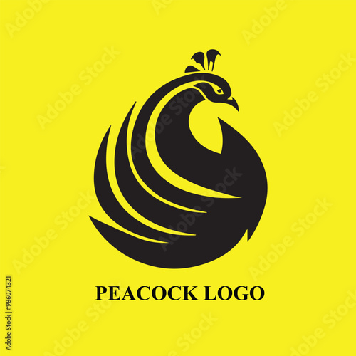 Peacock logo simple minimalist black and yellow illustration vector
