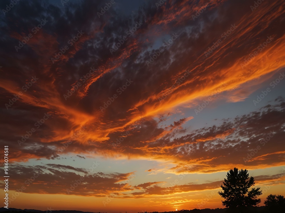 Vibrant orange sky blending with a warm summer landscape. Vibrant orange sky blending with a warm summer landscape.