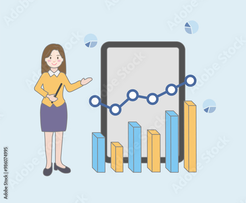 Financial Services, Business Strategy, Chart Analysis, Investment and Wealth Management concept line illustration.