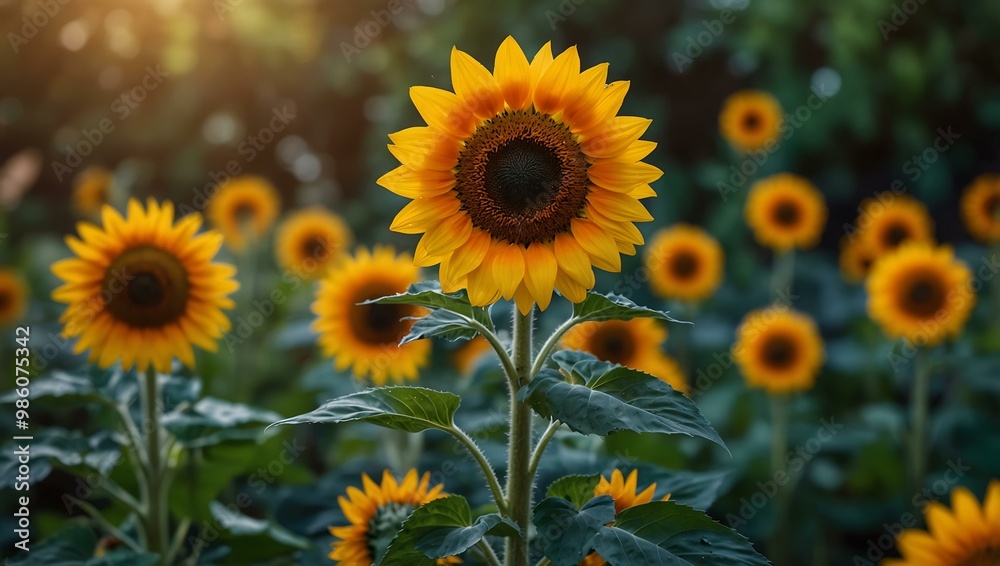 Vibrant sunflower in a dreamlike garden. Vibrant sunflower in a dreamlike garden.