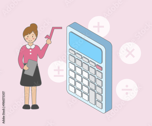 Financial Accounting, Calculation, Data Analysis, Numerical Analysis and Financial Services concept line illustration.