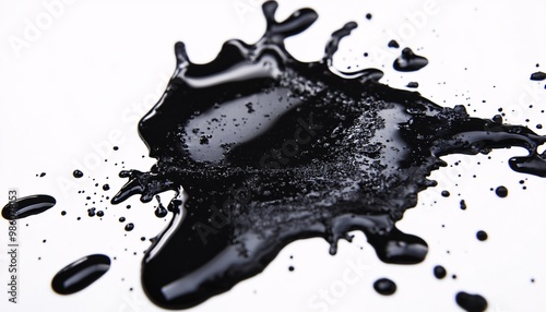 Close-up view of a black oil spill stain highlighting the urgent need for environmental awareness and action during the Oil Crisis. photo