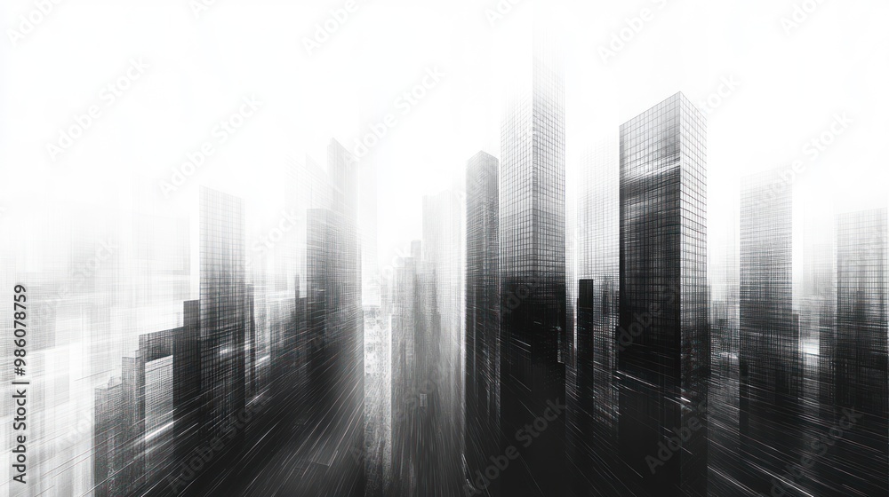 Abstract city skyline with tall buildings and streaks of light. Abstract city skyline with tall buildings and streaks of light.
