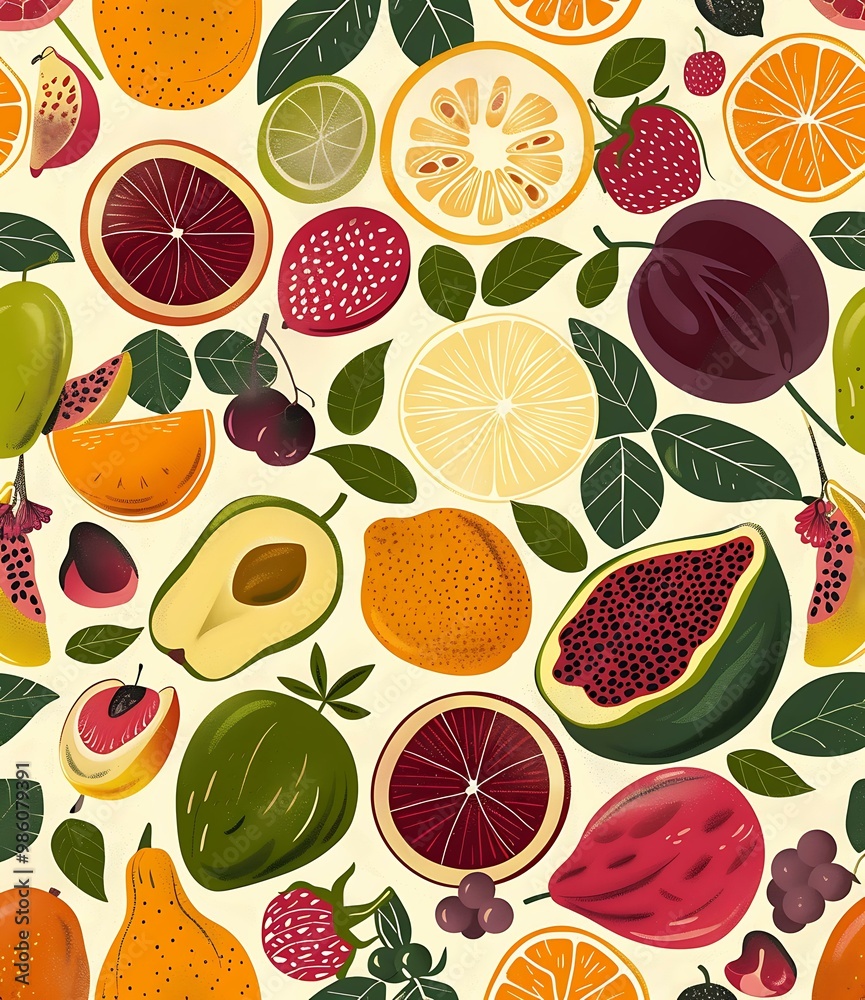 Colorful Fruit Seamless Pattern Illustration Colorful Fruit Seamless Pattern Illustration