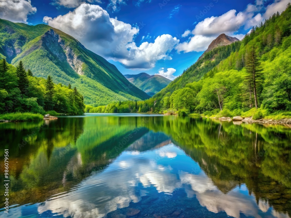 A picturesque setting, Crawford Notch State Park features a serene mountain lake surrounded by lush vegetation and dramatic, towering mountain peaks. A picturesque setting, Crawford Notch State Park features a serene mountain lake surrounded by lush vegetation and dramatic, towering mountain peaks.