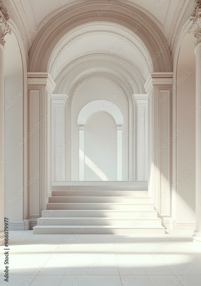 White Archway with Stairs in a Minimalist Interior White Archway with Stairs in a Minimalist Interior