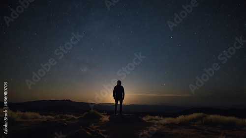 A starry night sky with a silhouette of a person gazin