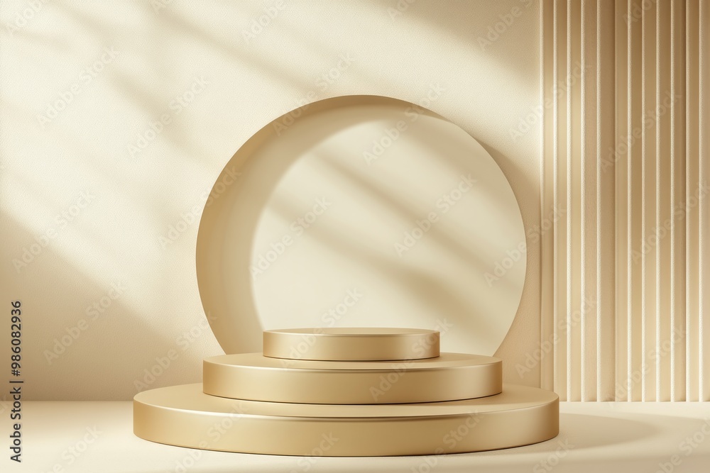 podium with a matte metallic gold finish, set against a cream-colored background. podium with a matte metallic gold finish, set against a cream-colored background.