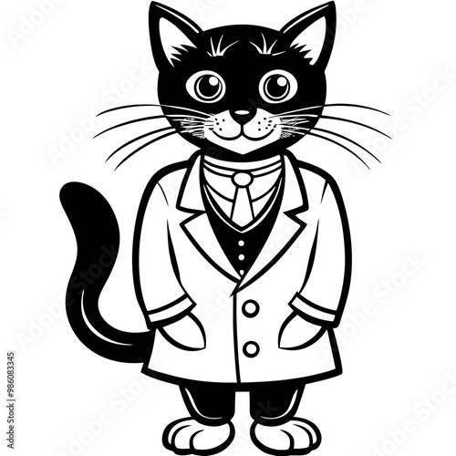 Cat Cartoon Line Art Vector Illustration