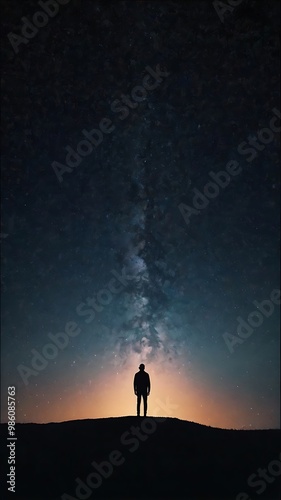 A starry night sky with a silhouette of a person gazin