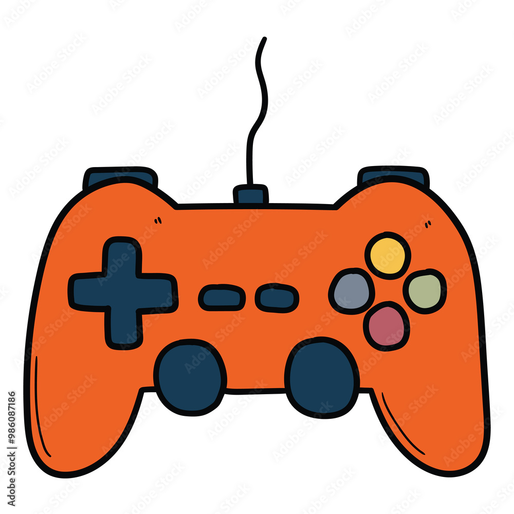 Hand drawn cartoon orange video game joystick on white background. Hand drawn cartoon orange video game joystick on white background.