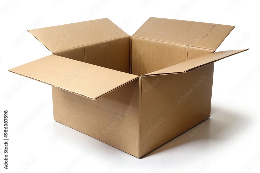 Brown corrugated cardboard box with open flaps and hollow space inside, ideal for storing and protecting goods, or serving as a shipping container for secure transit. Brown corrugated cardboard box with open flaps and hollow space inside, ideal for storing and protecting goods, or serving as a shipping container for secure transit.