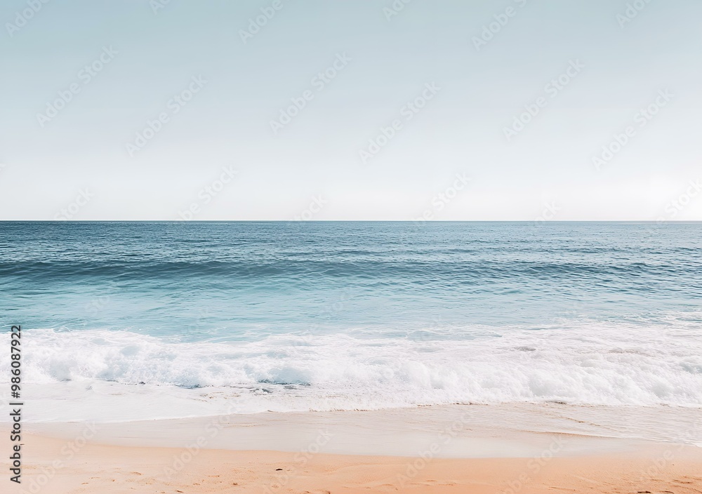 Ocean Beach Landscape with Blue Water and White Waves Ocean Beach Landscape with Blue Water and White Waves