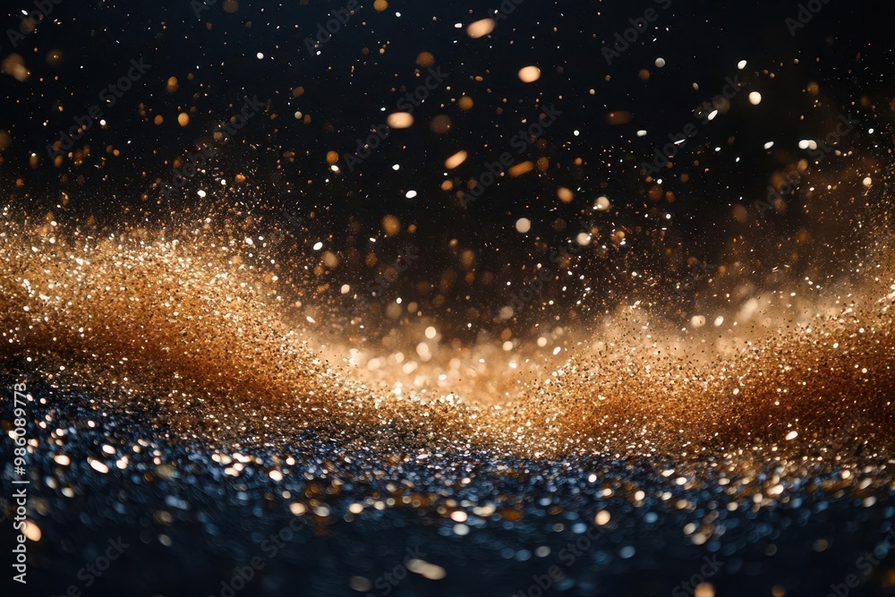 shimmering gold confetti suspended in midair against a deep black background creating a dazzling display of luxury and celebration in a freezeframe moment shimmering gold confetti suspended in midair against a deep black background creating a dazzling display of luxury and celebration in a freezeframe moment