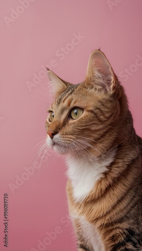 Brown Tabby Cat Sitting on Chair with Purple Gradient Background