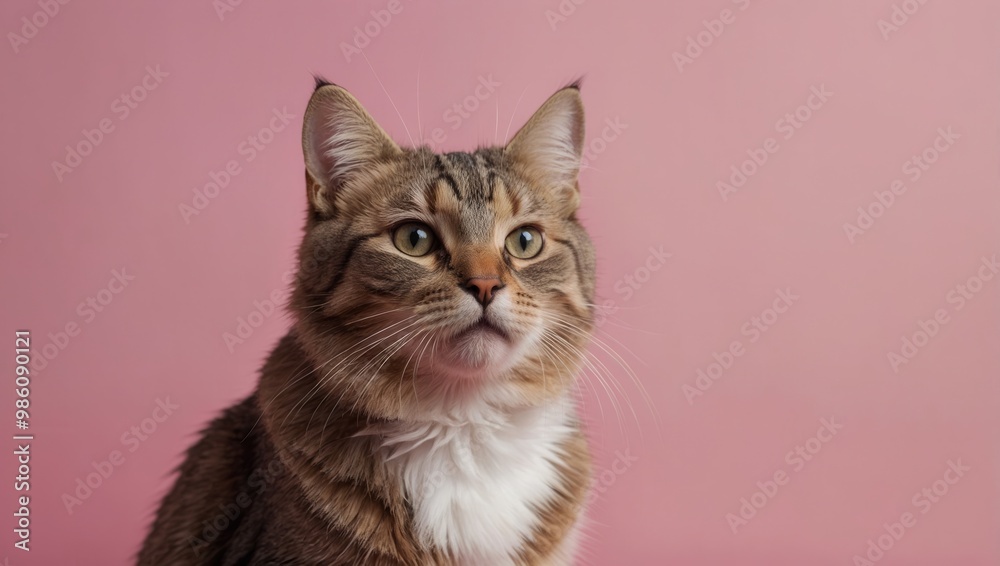 Obraz premium Tabby Cat Staring at Camera with Striped Coat