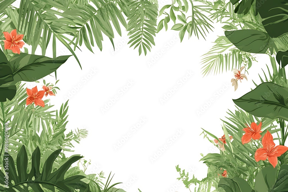 Tropical Leaves and Flowers Frame Tropical Leaves and Flowers Frame