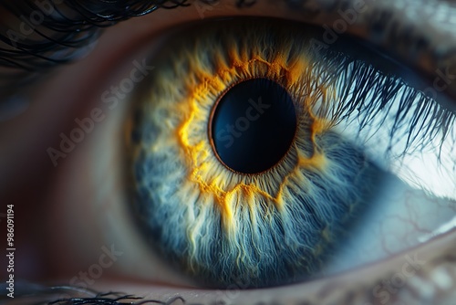 Close-Up of Digital View in Human Eye, AI generated illustration