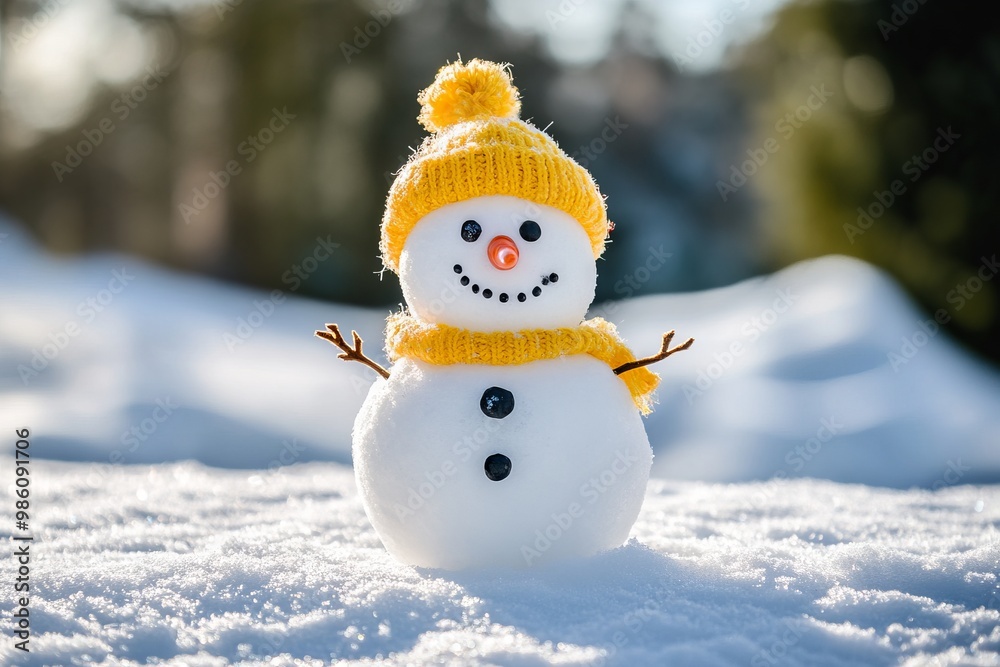 Cute Little Snowman Smiling on the Snow, AI generated illustration Cute Little Snowman Smiling on the Snow, AI generated illustration